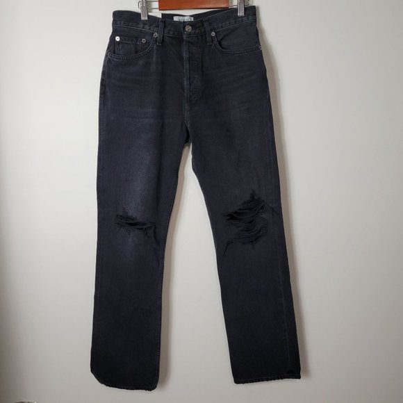AGOLDE Size 27 Lana Mid-Rise Vintage Straight Button-Fly Black Jeans Full-Length - Picture 2 of 13